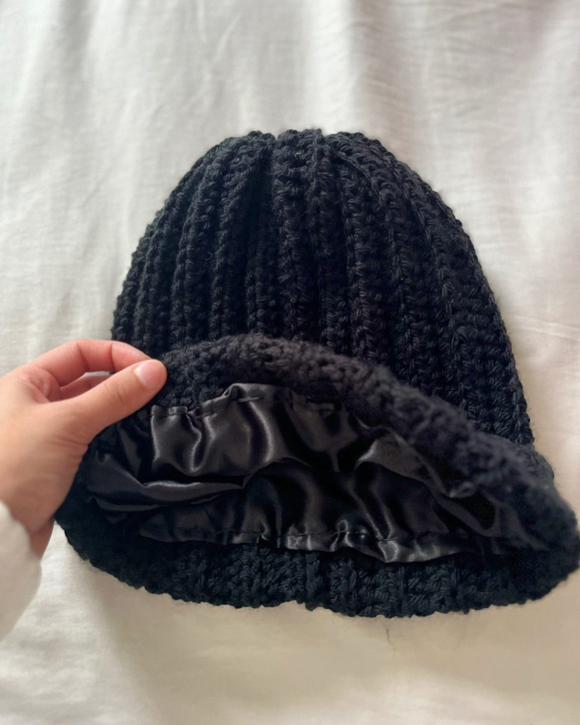 Black Satin lined beanie